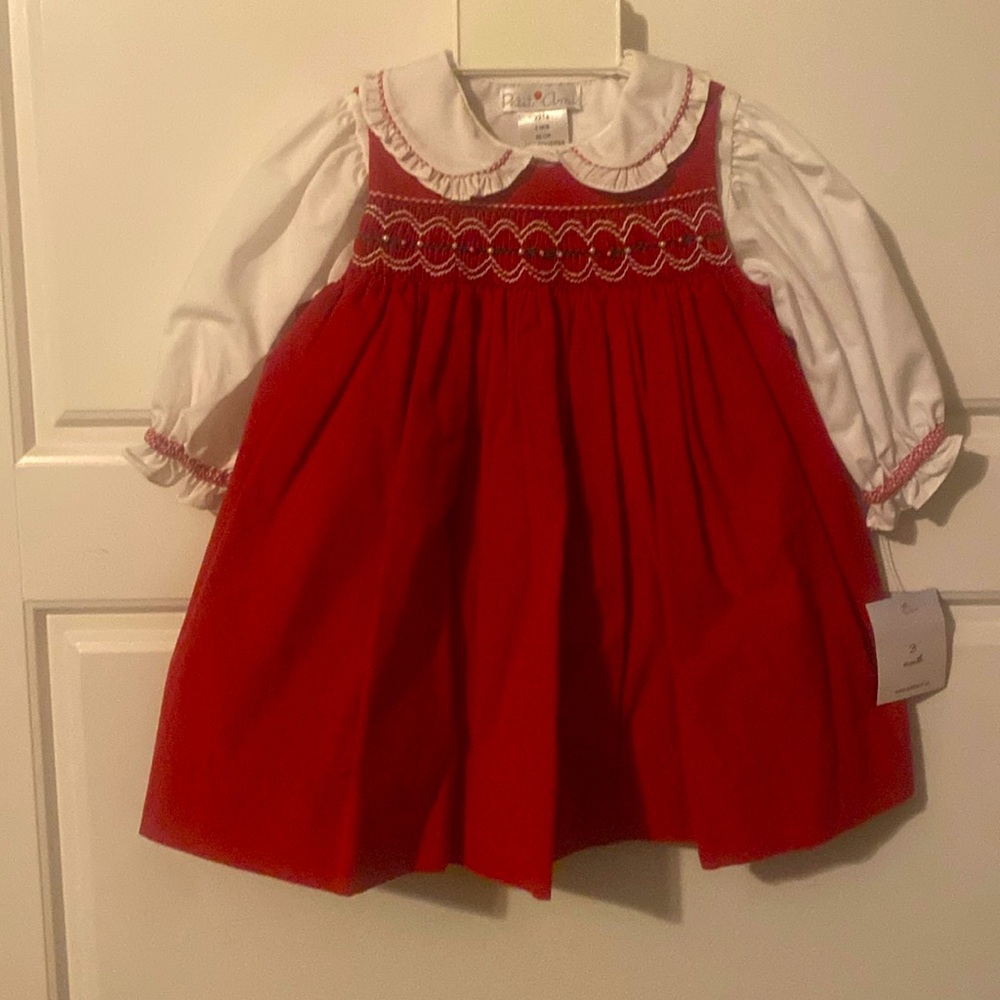 Petit Ami Smocked Red Dress with matching bloomers